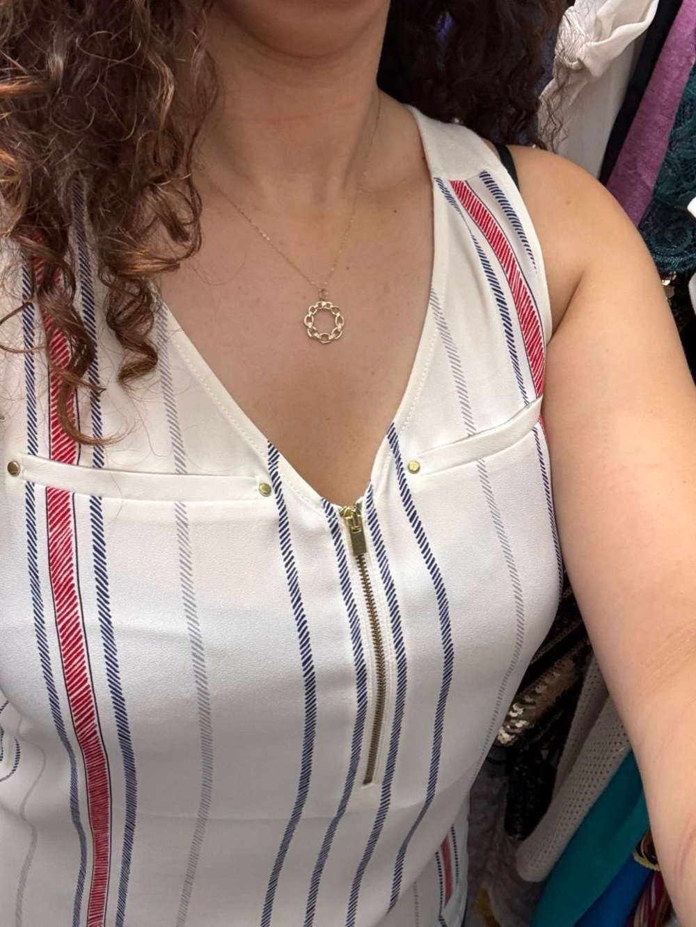 Sleeveless White Striped Zip-Front Women's Top